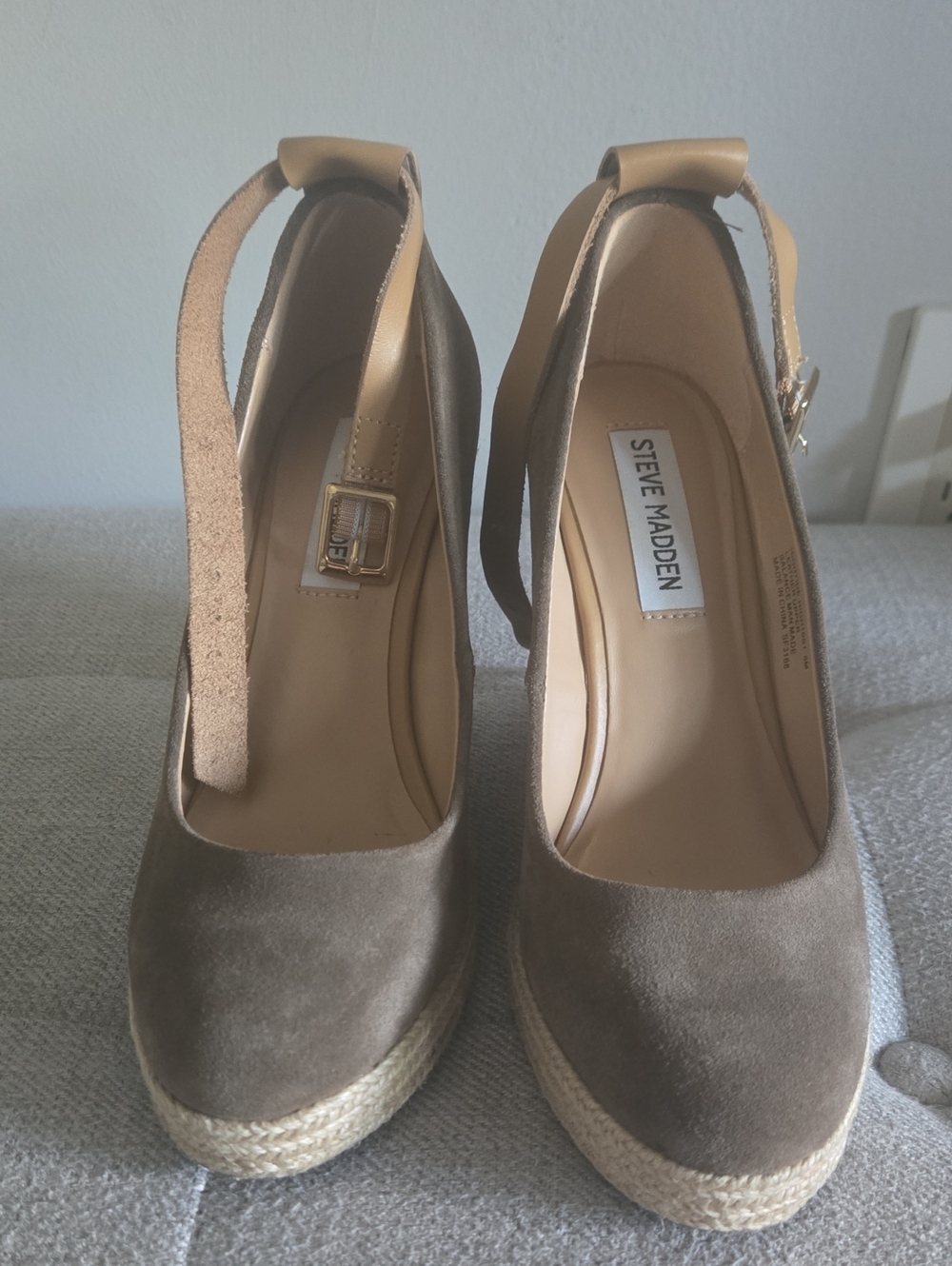 Steve Madden Tan Suede Espadrille Wedges with Ankle Strap